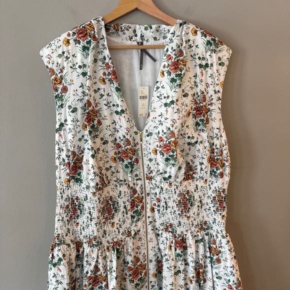Anthropologie Tommie Zip Front Midi Dress NWT 3X Ivory Comb Floral Smocked Plus - Picture 7 of 16